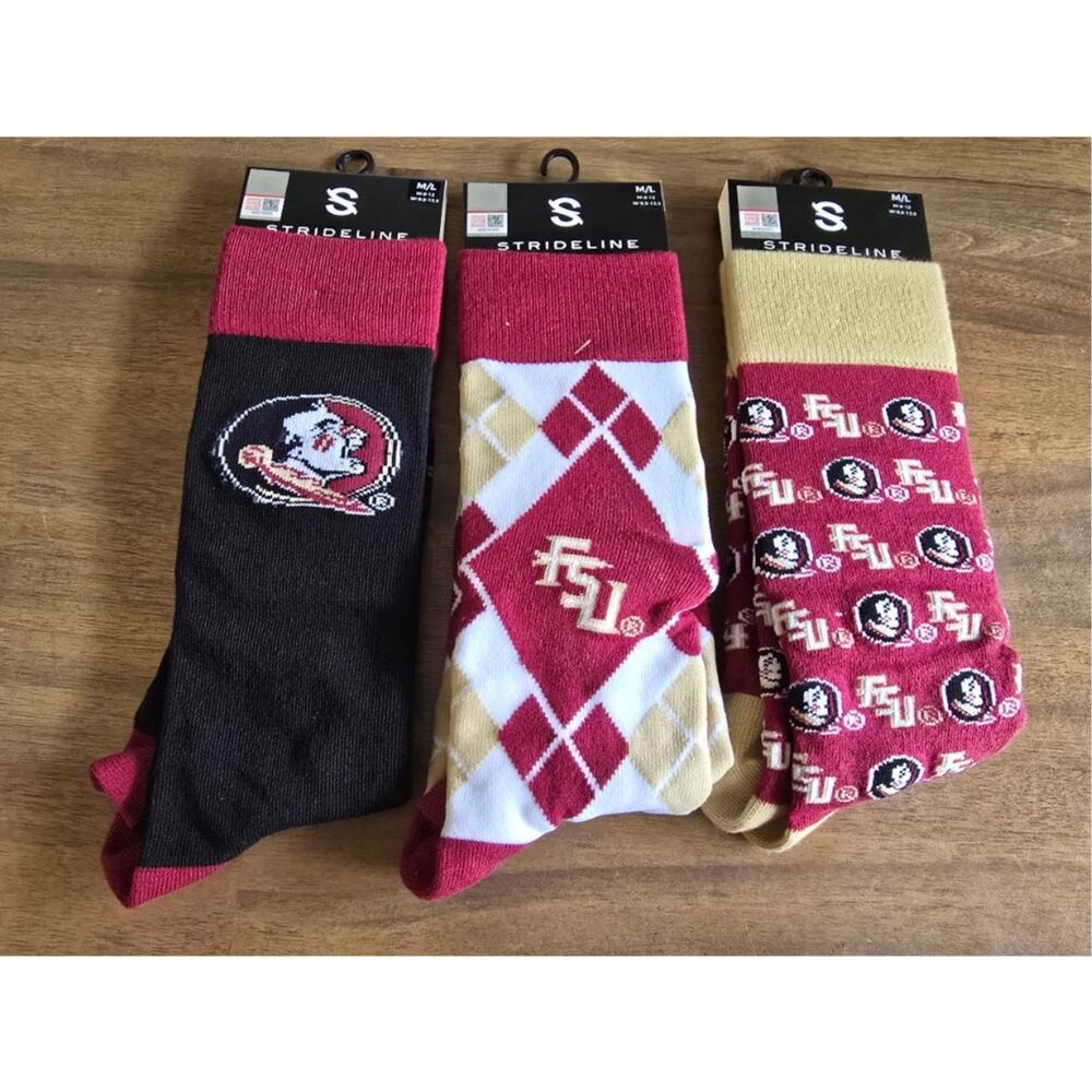 Strideline Florida State Seminoles Crew Socks Lot of 3 Pairs FSU NCAA M/L NWT